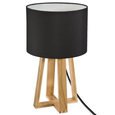 Atmosphera - Lampe &agrave; Poser Pied en Bois et Abat-jour Noir H 34,5 cm