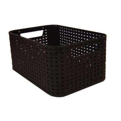 Rangement rectangulaire aspect rotin tress&eacute; style - chocolat - s