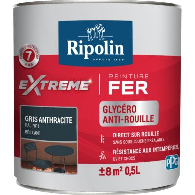 Peinture fer ext&eacute;rieur RIPOLIN Extr&ecirc;me brillant gris anthracite 0,5L