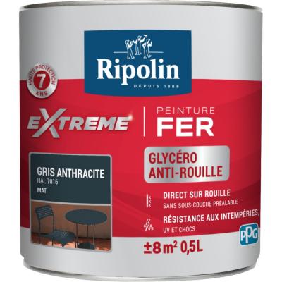 Peinture pour Fer Ext&eacute;rieur - Mat - 0,5L - Gris Anthracite - Ripolin