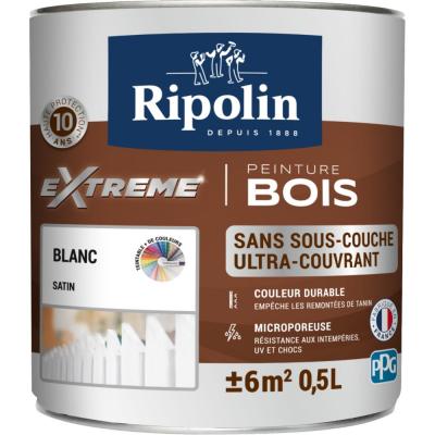 Peinture pour Bois Int&eacute;rieur et Ext&eacute;rieur - Satin - 0,5L - Blanc Ripolin Blanc