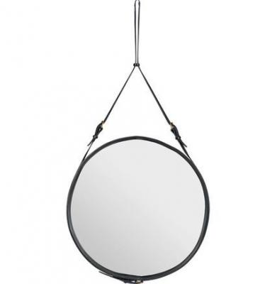 Miroir rond en cuir noir et laiton 45 cm Adnet - Gubi