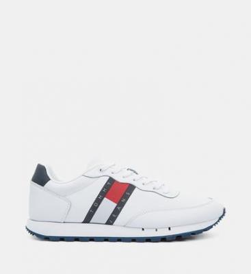 Tommy Jeans pour homme. Baskets en cuir avec logo en tissu tress&eacute; bla