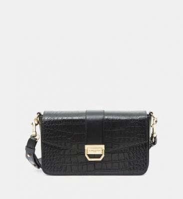 Besace rabat cuir effet croco Noir Lancaster