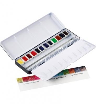 Bo&icirc;te m&eacute;tal aquarelle - 12 demi-godets extra-fine - Sennelier