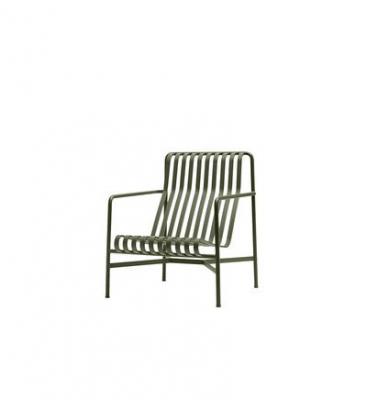 Grand fauteuil de jardin lounge en m&eacute;tal olive Palissade - HAY
