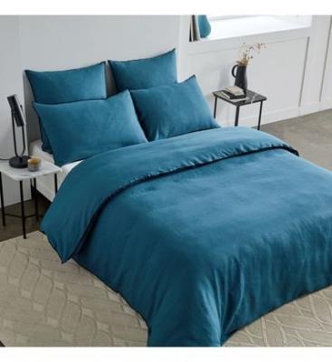 Housse de couette 260x240 cm P&eacute;trole et bourdon noir en Lin