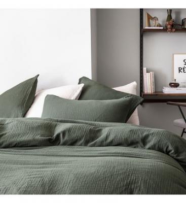 Housse De Couette Unie En Gaze De Coton, TENDRESSE Vert-Essix