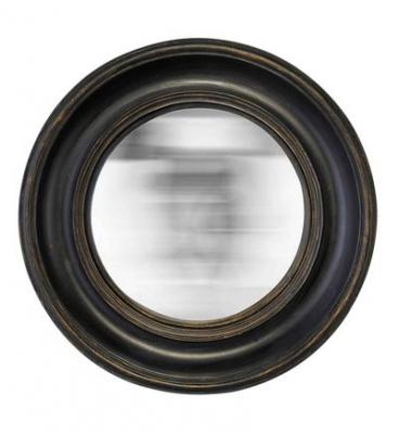 EMDE Miroir Mural Rond Convexe en r&eacute;sine Noir et dor&eacute; D.20cm IZLI