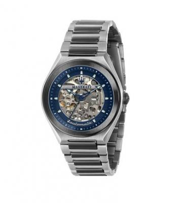 Maserati Montre &agrave; affichage analogique gris argent&eacute; / bleu
