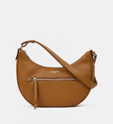 Sac besace demi-lune Firenze en cuir grain&eacute; Beige Lancaster