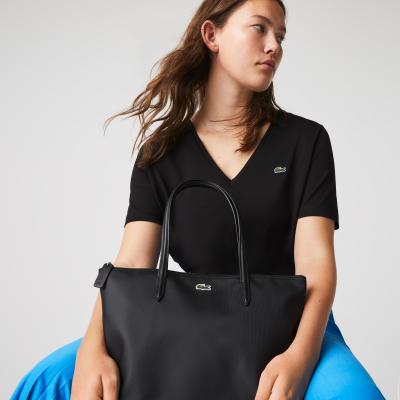Lacoste Sac cabas petit format noir avec logo brod&eacute;. Couleur: Noir