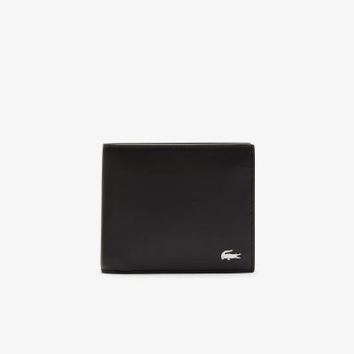 Lacoste Portefeuille en cuir noir avec porte-monnaie. Couleur: Noir