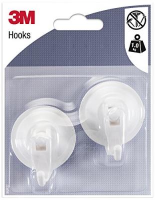 Lot de 2 crochets &agrave; ventouse 3M, blanc