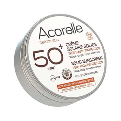 Acorelle Cr&egrave;me solaire solide Spf50+ 30 g de cr&egrave;me