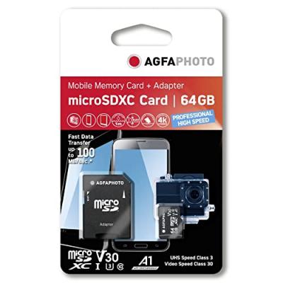 AgfaPhoto 10616 m&eacute;moire flash 64 Go MicroSDHC UHS-I Classe 10 - Neuf