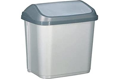 Poubelle 50l couv.basculant gris silve aluminium et plastique ps50
