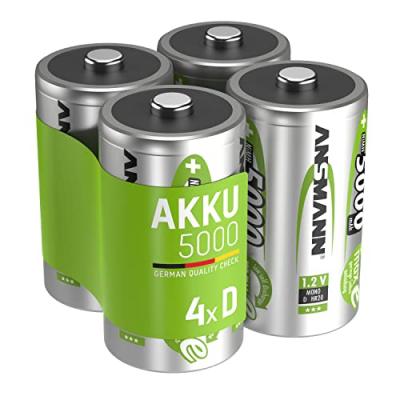 ANSMANN Piles rechargeables Mono D 5000 mAh 1,2 V (lot de 4)