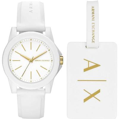 Montre Armani Exchange &agrave; trois aiguilles en nylon, blanche, pour femme, AX7126