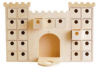 Calendrier de l'Avent ch&acirc;teau en bois &agrave; d&eacute;corer 42x42cm