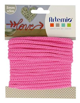 Cordon en tricotin tout fait fuschia &agrave;5mm x 5m - art&eacute;mio