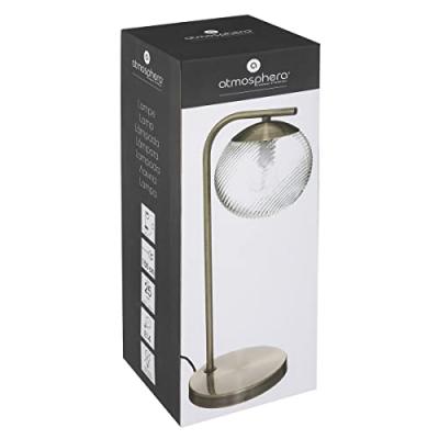 Atmosphera - Lampe &agrave; Poser en M&eacute;tal Mordor&eacute; et Verre stri&eacute; H 45 cm