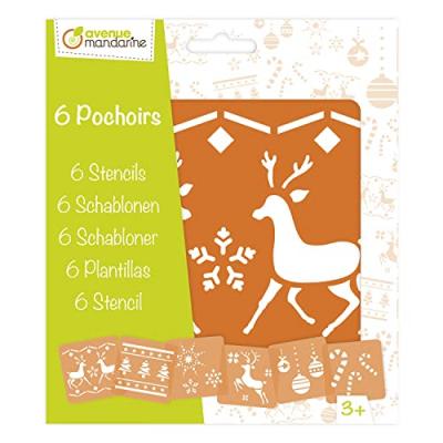 Avenue Mandarine 42647O - Un lot de 6 pochoirs 15,4x22,3 cm avec notice incluse, No&euml;l 2