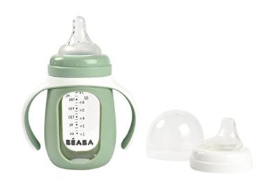 Biberon D'apprentissage En Verre 2 En 1 - 210 Ml - Vert Sauge - Beaba