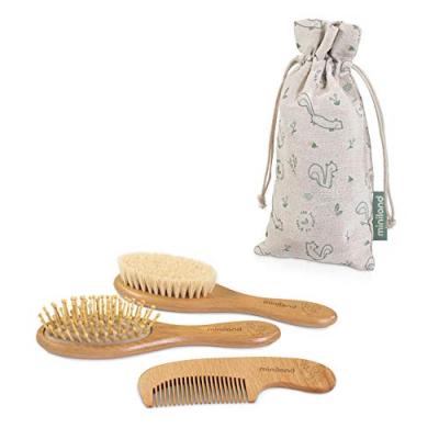 Miniland set brosse &agrave; cheveux &eacute;cureuil bois brun 4-pi&egrave;ces