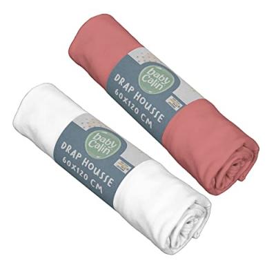 BABYCALIN Lot de 2 draps housse 60x120x15cm Terracotta/blanc