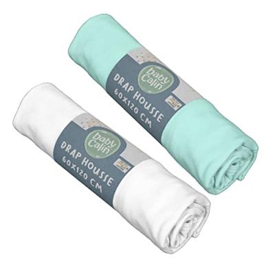 Lot De 2 Draps Housse Blanc / Turquoise 60x120 Cm - Babycalin
