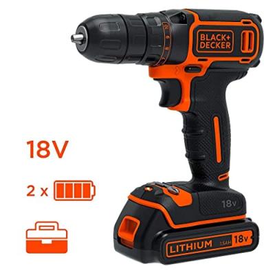 Black and Decker - Perceuse visseuse sans fil 18 V Lithium 1.5 Ah 30 Nm en coffret - BDCD18K-QW