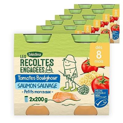 Bl&eacute;dina Les Recoltes Engag&eacute;es Tomate Boulghour Saumon 8m 2x200g