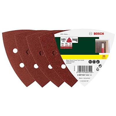 Bosch 2607017111 Set De 25 Abrasifs Pour Ponceuse Delta 105 Mm Grains 60/120/180