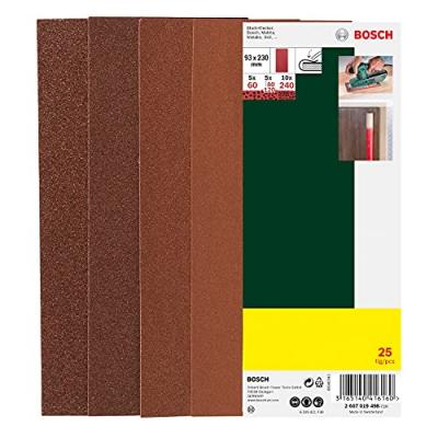 Bosch Set de 25 feuilles abrasives pour ponceuse vibrante, grain 60, 80, 120, 240 - 2607019498