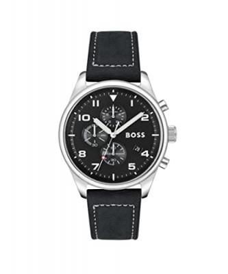 BOSS pour homme. Montre analogique avec bracelet en cuir View Black