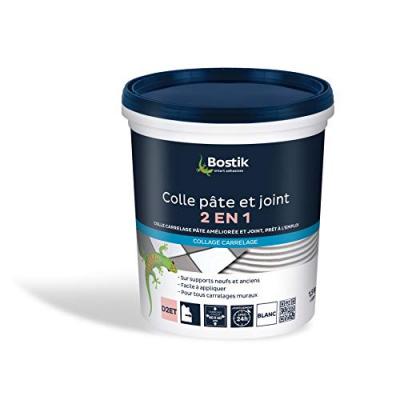Colle et joint &agrave; carrelage en p&acirc;te 2 en 1 blanc Bostik 1,5 kg