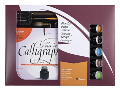 Brause - Coffret de calligraphie 5 Encres/4 plumes + Bloc