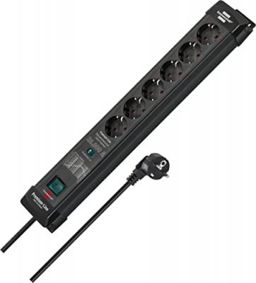 Brennenstuhl regleta premium line 6 tomas con protecci&oacute;n 26.000a+interruptor 1.8m negro