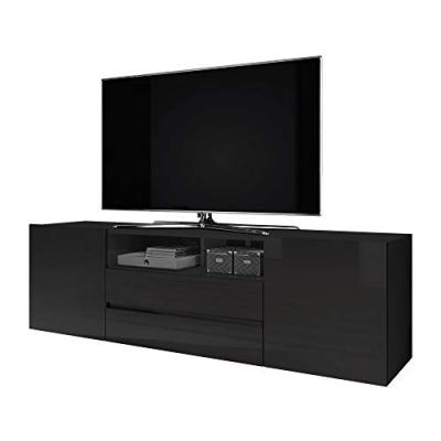 Selsey - bros - Meuble tv / Banc tv (noir mat / noir brillant, 137 cm)