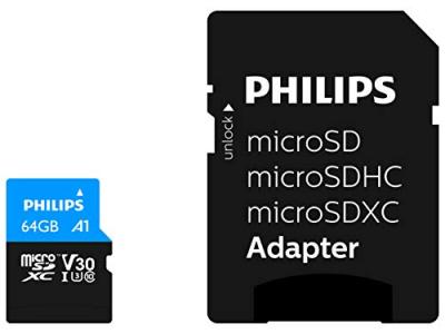 Philips microsdxc card 64gb class 10 uhs-i u3 + adaptateur DFX-512556