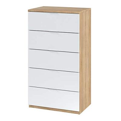 But Commode 5 tiroirs LINEA Blanc et imitation ch&ecirc;ne