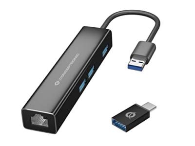 Conceptronic Donn07ba Usb-c 3.1 To Rj45/usb-a 3.0 Adapter Noir