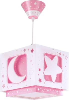Dalber - 63232s - Lustre Carr&eacute; Plastique - Lune/Etoiles - Rose