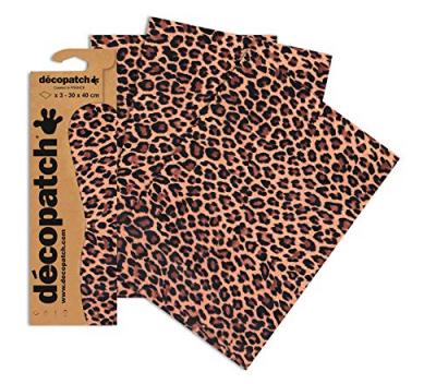 DECOPATCH Pochette de 3 Feuilles Identiques Motif L&eacute;opard 30x40cm