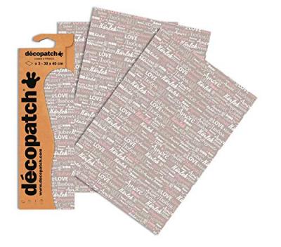 Love traductions Decopatch Lot de 3 feuilles de Papier