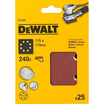 DEWALT DT3035-QZ - 1/4lame gr&egrave; 115x115mm perfor&eacute; perle 240 8 trou circulaire (25 ud)