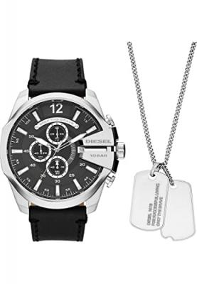 Coffret DIESEL MEGA CHIEF Montre Homme en Cuir Noir et Collier 235249