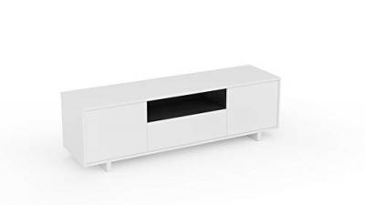 Meuble TV 3 portes effet bois blanc brillant et gris cendr&eacute;