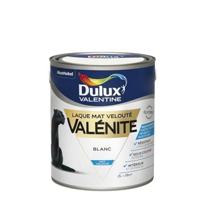 Peinture laque pour boiseries Val&eacute;nite Dulux Valentine mat blanc 2L